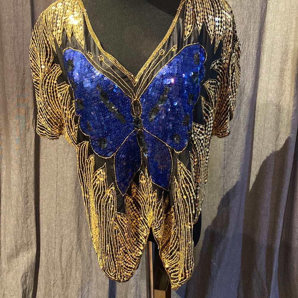 Vintage Butterfly Sequins Top